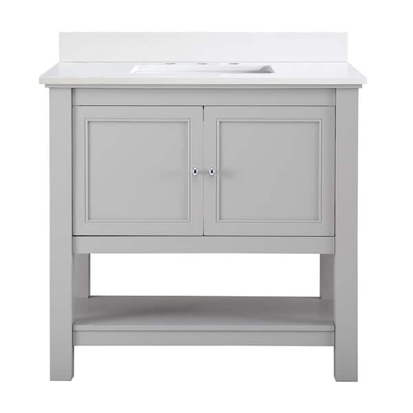 Home Decorators Collection Gazette 37 in. Single Sink Gray Bath Vanity with White Quartz Top (Assembled)