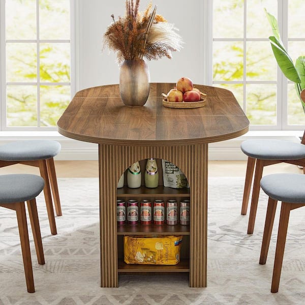 ATHMILE Farmhouse Walnut Oval Double Pedestal Dining Table, 70.86