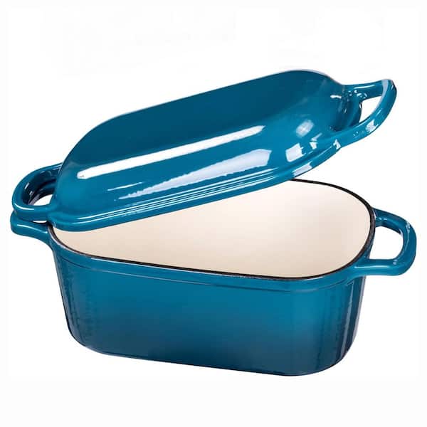 Dutch Oven Oval Enameled Cast Iron Teal Chip-Resistant Finish Self-Basting Lid Oven Safe Bread Baking Set