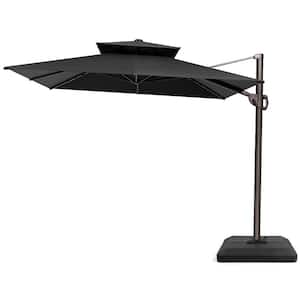 Double Top 9 ft. x 12 ft. Rectangular 360° Swivel Cantilever Patio Umbrella in Black with Umbrella Base