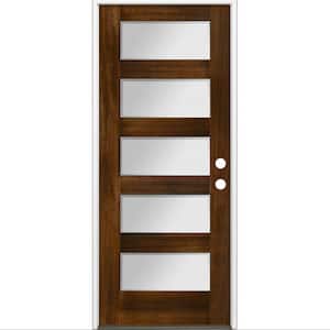36 in. x 80 in. Modern Douglas Fir 5-Lite Left-Hand/Inswing Frosted Glass Provincial Stain Wood Prehung Front Door