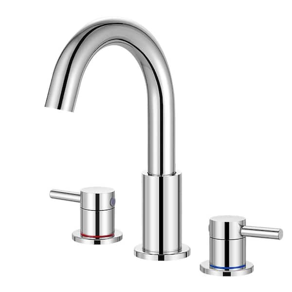 AKLFGN 8 in. Widespread 2-Handle High Arc Bathroom Faucet and 360-Degree Swivel Spout in Polished Chrome