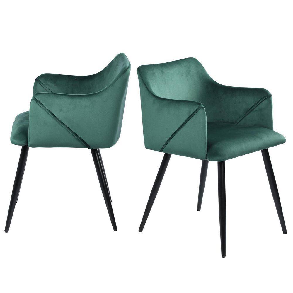 Homy Casa Aldridge Green Velvet Upholstered Arm Dining Chairs (Set of 2)