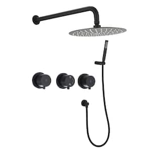 3-Handle 2-Spray Round High Pressure Shower Faucet with 10 in. Rain Shower Head in Matte Black (Valve Included)