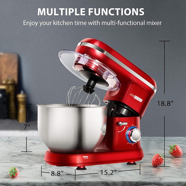 Electric Food Stand Mixer 6 Speed 650W Tilt-Head Stainless Steel Bowl in Red, Size: 6-Speed