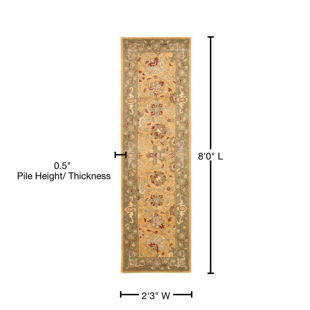 Antiquity Gold and Green Hand-Tufted Wool Runner Rug