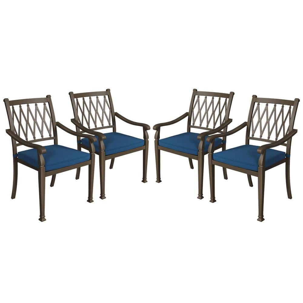 Brown Cast Aluminum Stackable Outdoor Dining Chair with Navy Blue Cushions (4-Pack) price history on PriceWatchPro