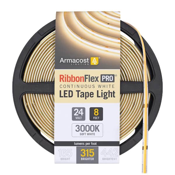 RibbonFlex Pro 24-Volt White COB 8.2 ft. Dimmable Cuttable Integrated LED Strip Light Tape 3000K 315 Lumens/ft