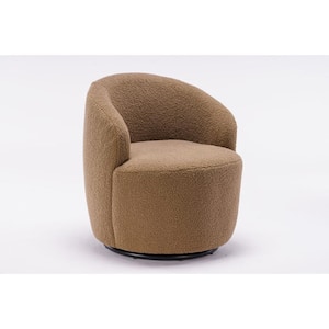 Chocolate Teddy fabric swivel accent armchair barrel chair with black powder coating metal ring