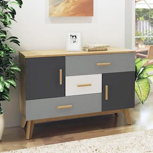 Gray Free-Standing Storage Cabinet Modern Floor Cabinet with 2-Doors and 3-Drawers