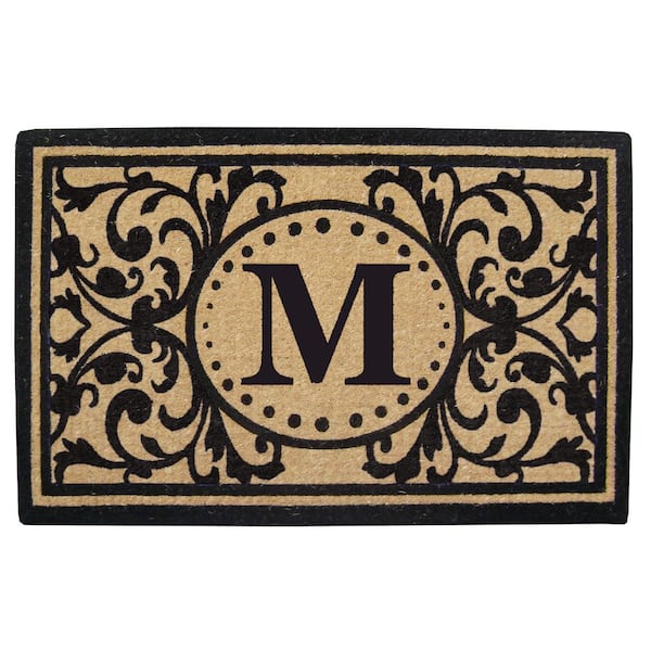 Heavy Duty Black 30 in. x  48 in. Coir Heritage Monogrammed M Indoor Outdoor Door Mat