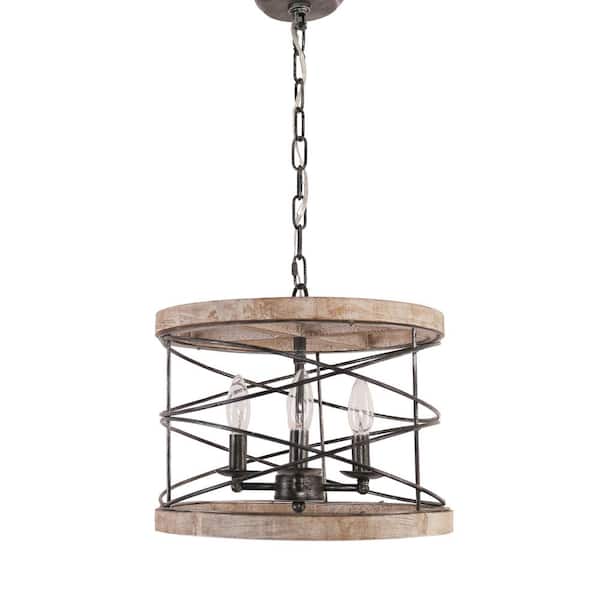 Bella Depot Modern 4-Light Weathered Wood Chandelier Farmhouse Drum Pendant