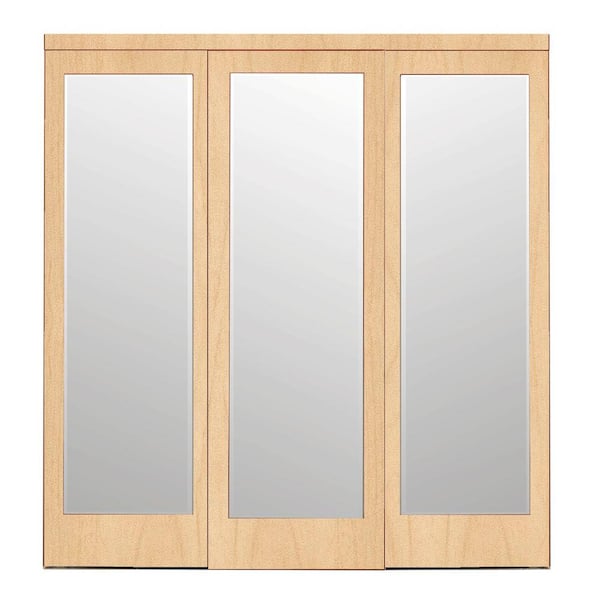 Impact Plus 108 in. x 80 in. Mir-Mel Mirror Stain Grade Maple Solid Core MDF Interior Closet Sliding Door with Matching Trim
