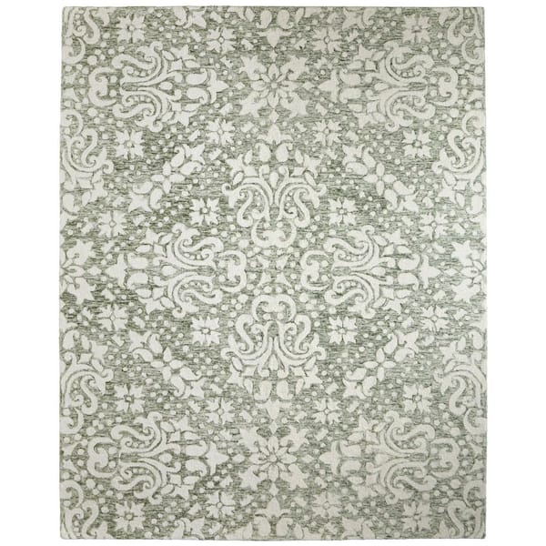 Green 10 x 14 ft. Tufted Floral Rectangle Indoor Area Rug