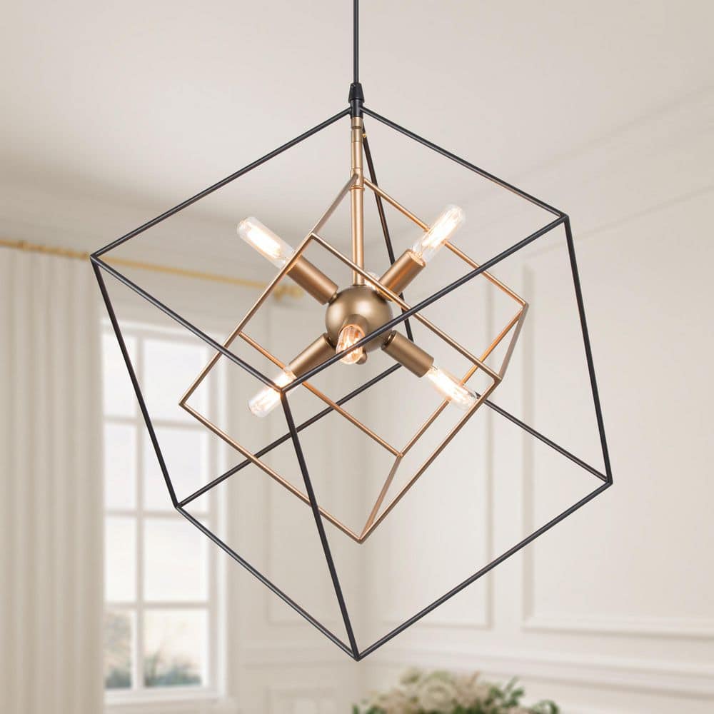 Abtercetor Matte Black Wrought Iron Cage LED Chandelier