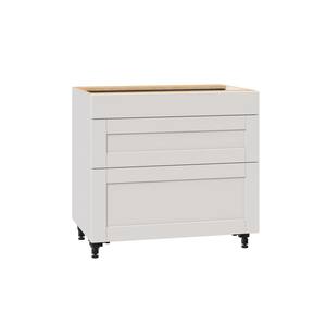 Shaker Assembled 36x34.5x24 in. 3-Drawer Base Cabinet with Metal Drawer Boxes in Vanilla White