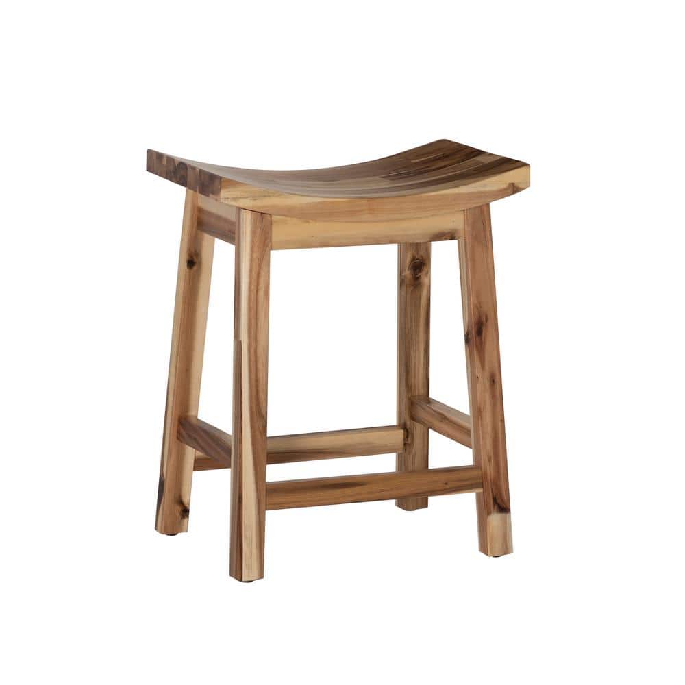 Powell Company Dale Multi Colored Natural Acacia Wood Saddle Seat Counter Stool D1020B16CS The Home Depot