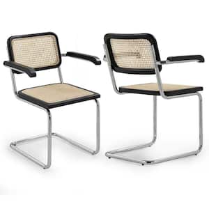 Barnard Black Wooden Dining Chair with Rattan Back and Chrome Legs Set of 2