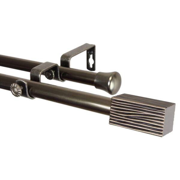 Rod Desyne 66 in. - 120 in. Antique Brass Telescoping Double Curtain Rod Kit with Alder Finial