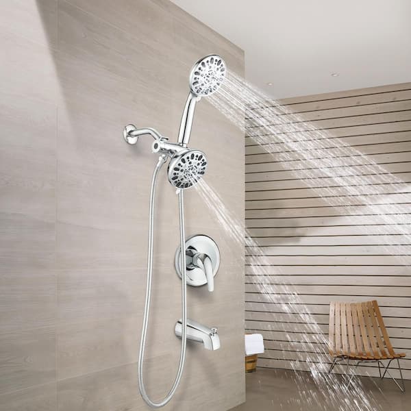 Single Handle 7-Spray Tub and Shower Faucet with Hand Shower Wall in Chrome (Valve Included)