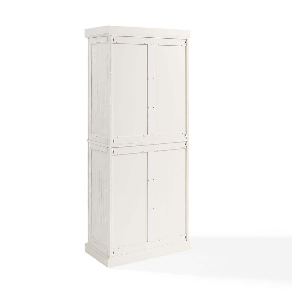 Seaside Distressed White Solid Wood Kitchen Pantry with Adjustable Shelves