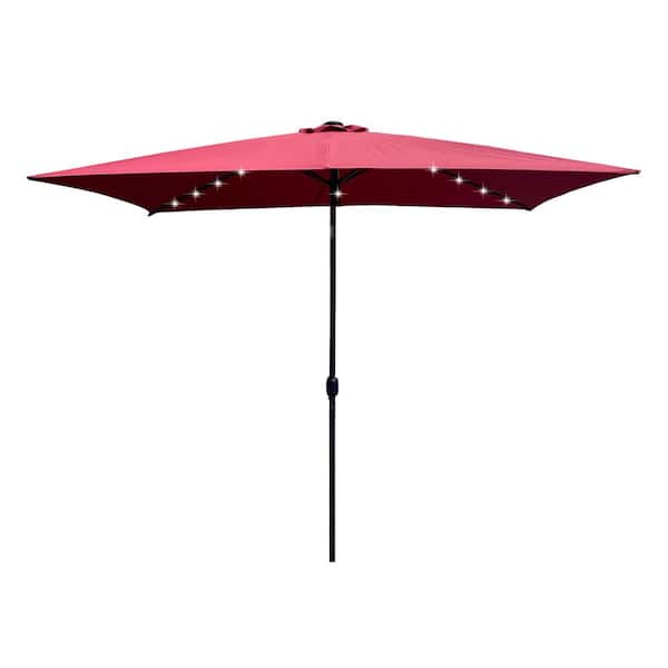 maocao hoom 10 ft. x 6.5 ft. Market Rectangular Outdoor Patio Umbrella with Push Button Tilt, Crank and LED Lights in Burgundy