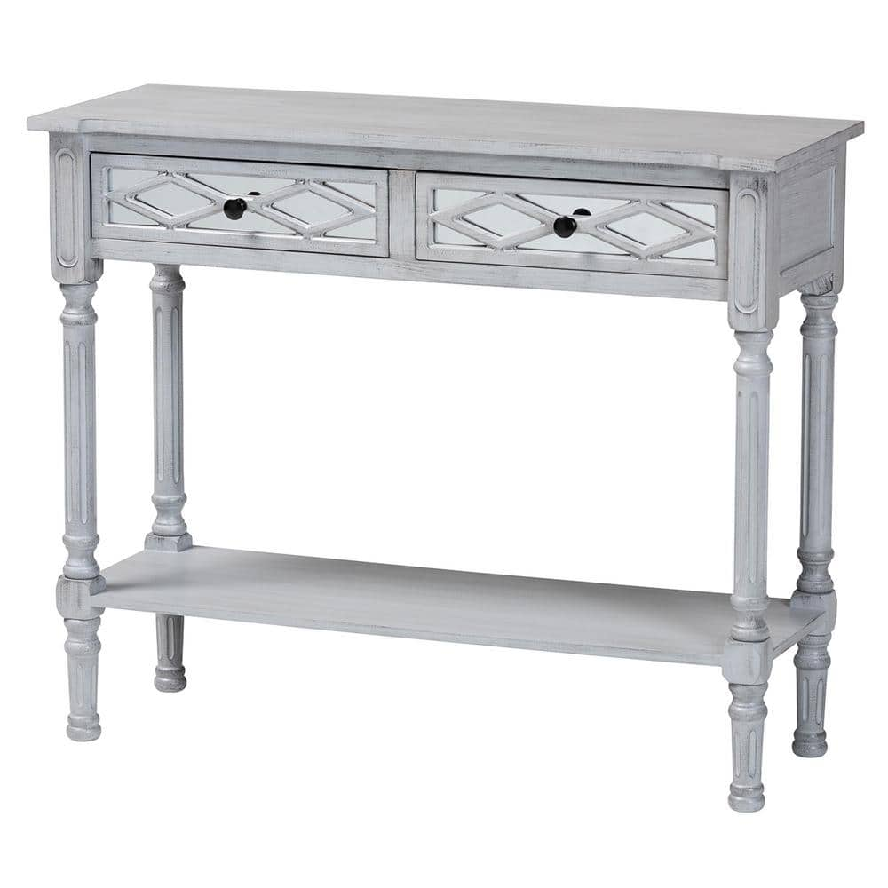 Baxton Studio Gellert 35.4 in. Grey and Mirror Rectangle Wood Console Table