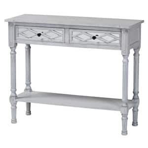 Gellert 35.4 in. Grey and Mirror Rectangle Wood Console Table