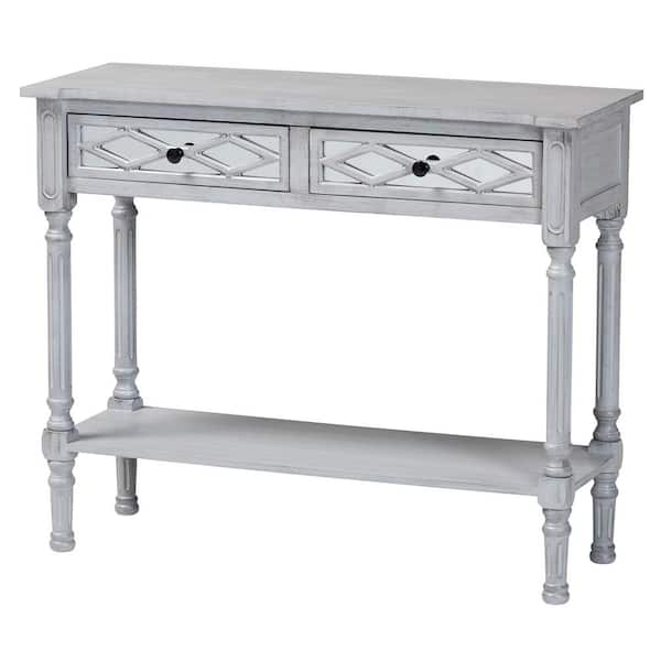 Baxton Studio Gellert 35.4 in. Grey and Mirror Rectangle Wood Console Table