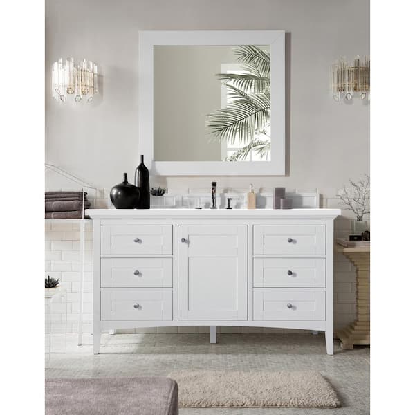 James Martin Vanities Palisades 60 in. W 3.5 in.D x 35.3 in. H Single Bath Vanity in Bright White with Quartz Top in Classic White