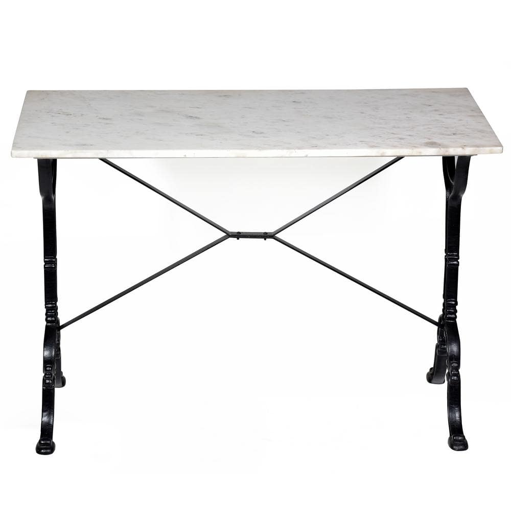 Vera 36" White Marble Top Counter Height Bar Table with Black Iron Frame