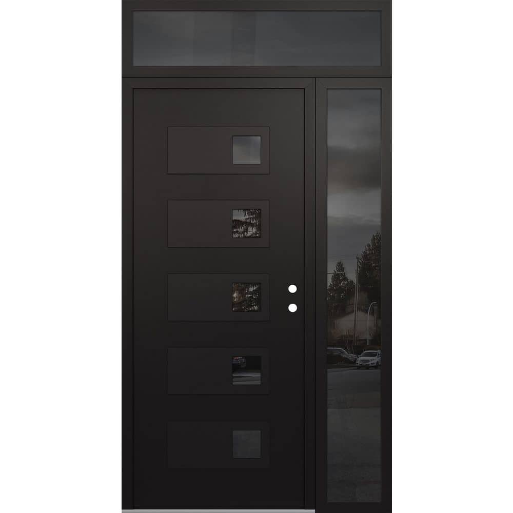 D2 50 in. x 96 in. Black P Left-Hand/Inswing Mirrored Glass Black/Black Sidelite+Transom Steel Prehung Front Door price history on PriceWatchPro