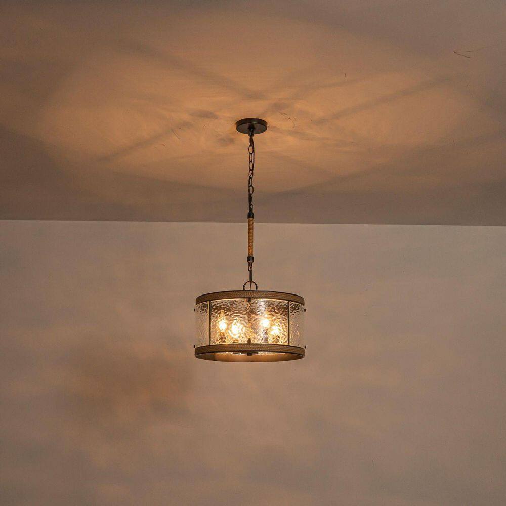 Oslo 16 in. 4-Light Black Chandelier with Water Grained Glass price history on PriceWatchPro