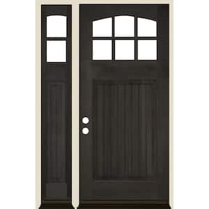 50 in. x 80 in. V-Groove Arched 6-Lite Black Stain Right Hand Douglas Fir Prehung Front Door Left Sidelite