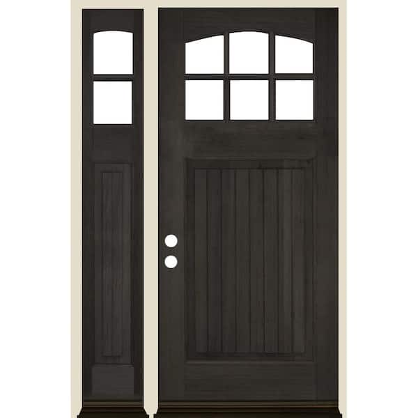 Krosswood Doors 50 in. x 80 in. Craftsman V-Groove Arch 6-Lite Clear Glass Black Stain Right Hand Hemlock Wood Prehung Front Door w/LSL