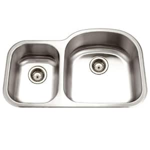 Houzer Medallion Designer 32 in. Stainless Steel Undermount 70/30 Double Small Left Bowl Kitchen Sink - MC-3210SL-1