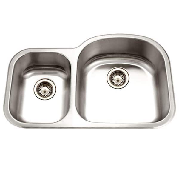 HOUZER Houzer Medallion Designer 32 in. Stainless Steel Undermount 70/30 Double Small Left Bowl Kitchen Sink - MC-3210SL-1