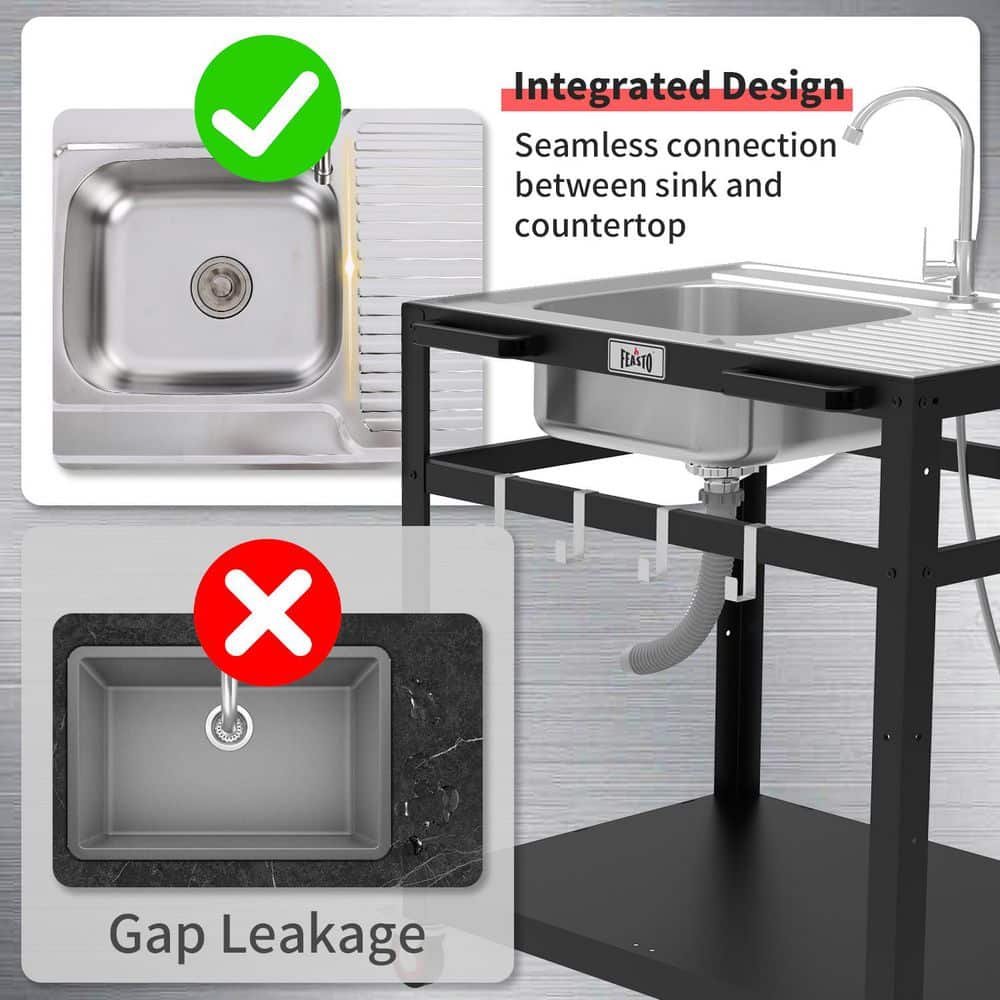 35" Stainless Steel Outdoor Sink with Shelf and Wheels