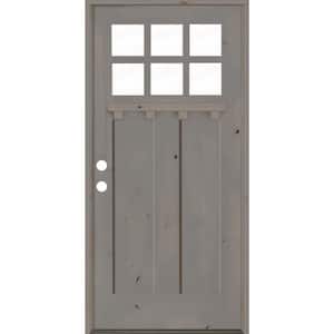 36 in. x 80 in. Craftsman Alder Right Hand 6-Lite Clear Glass Grey Stain Wood Prehung Front Door with Dentil Shelf