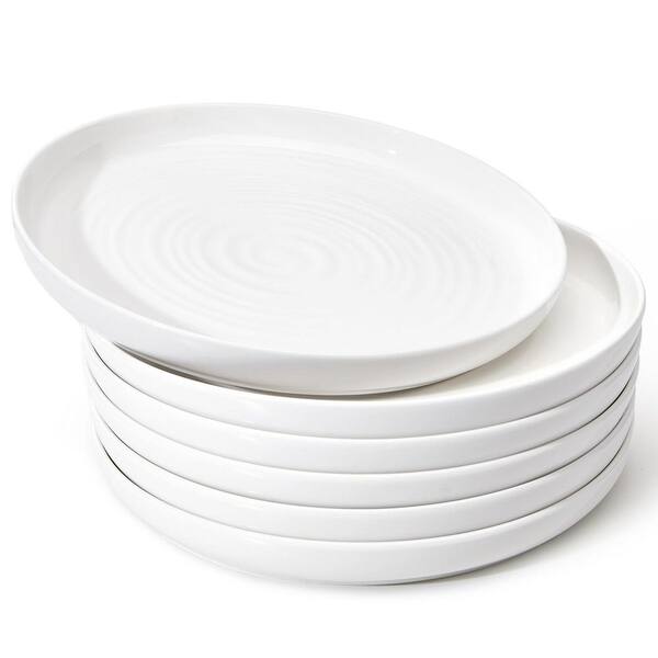 White Porcelain Dinner Plates Set of 6, 10.5-in. Ripple Dishes, Dishwasher, Microwave and Oven Safe
