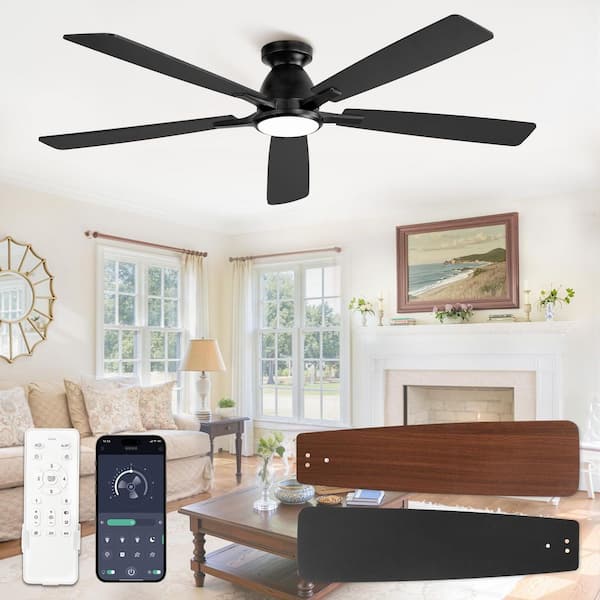 60 Inch Black Smart Indoor/Covered Outdoor Ceiling Fan with Light Remote/APP Control and Quiet Reversible DC Motor