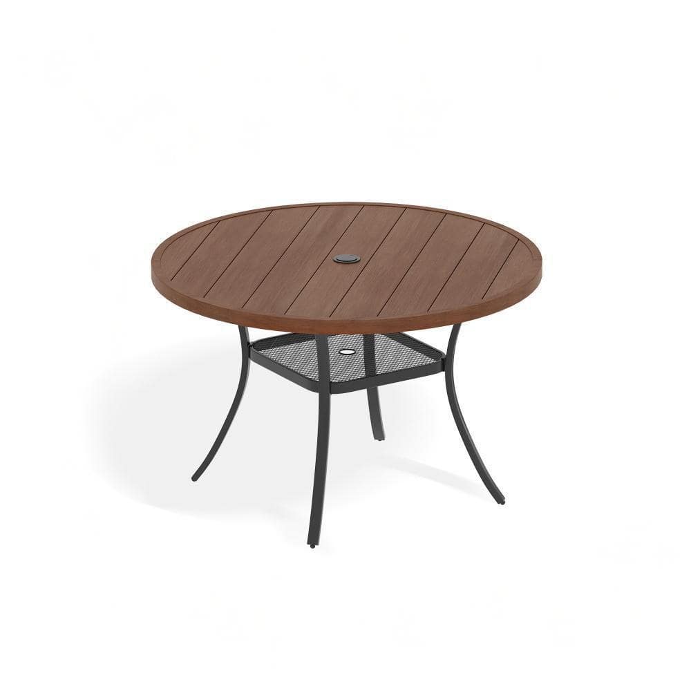 Round Metal Outdoor Dining Table, Patio Fashinable Dining Table for 6 Person, Furniture Table for Garden, Backyard Brown