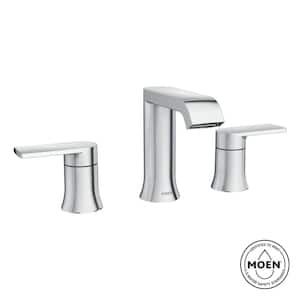Genta 8 in. Widespread Double Handle Bathroom Faucet with Drain Kit Included in Chrome (Valve Included)