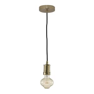 1-Light Warm Gold Contemporary Pendant Socket and Canopy with Incandescent 40W BT27 Nostalgic Loop Light Bulb