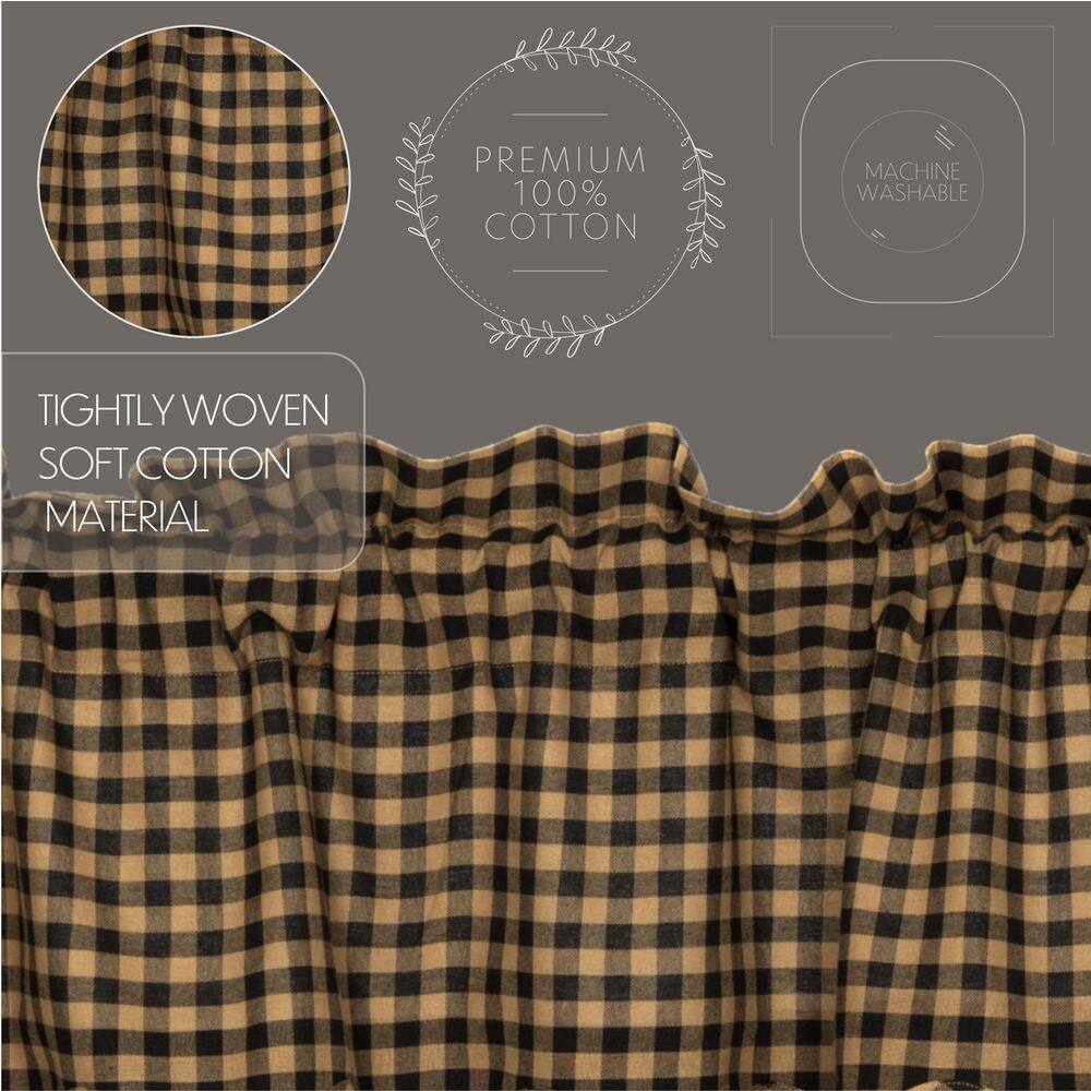 Black and Tan Checkered Scalloped Valance with Rod Pocket