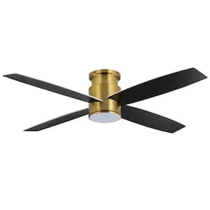 44 in. Gold and White/Black Indoor Flush Mount DC Ceiling Fan with Integrated LED Lights, 4 Reversible Blades
