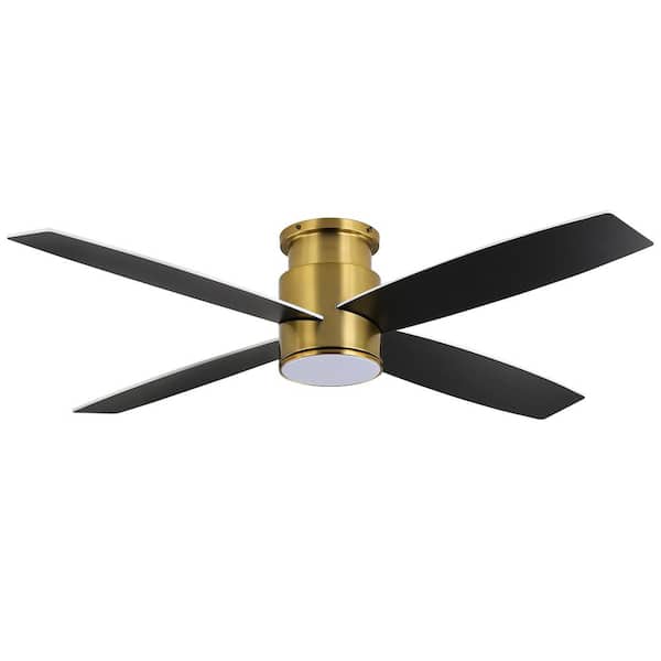 MLiAN 44 in. Gold and White/Black Indoor Flush Mount DC Ceiling Fan with Integrated LED Lights, 4 Reversible Blades