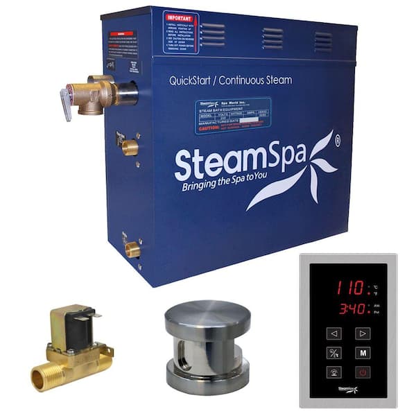 SteamSpa Oasis 6kW QuickStart Steam Bath Generator Package with Built-In Auto Drain in Polished Brushed Nickel