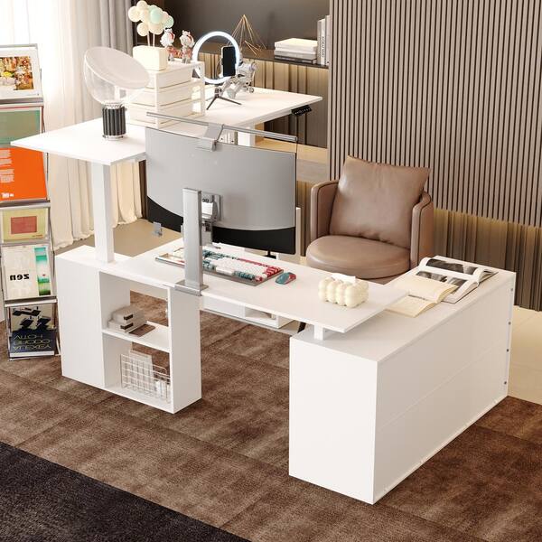 FUFU&GAGA 72.4 in. W UShaped Adjustable Height Desk Ergonomic Desk