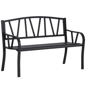 Black 50 in. 2-Person Metal Outdoor Garden Bench Patio Loveseat Chairs ...